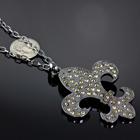 24" Long Fleur De Lis Large Pendant Necklace