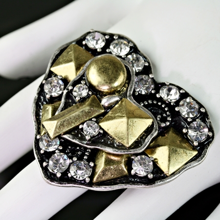 Fashion Rhinestone Heart Stretch Ring