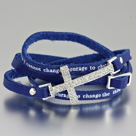 "Serenity Prayer" Multi Layered Leather Band Cross Bracelet