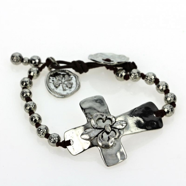 Cross w/Fleur De Lis Stretch Bracelet
