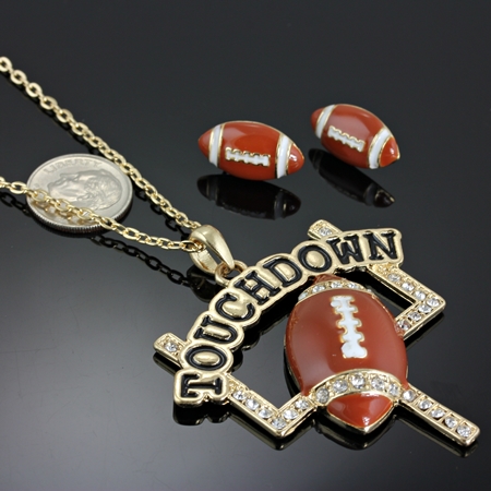 Sports Theme Foot Ball "Touchdown" Pendant Necklace Set