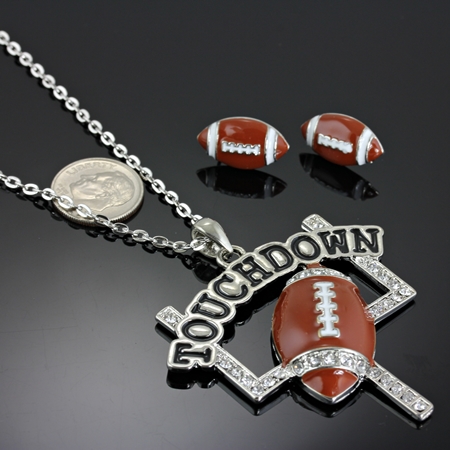 Sports Theme Foot Ball "Touchdown" Pendant Necklace Set