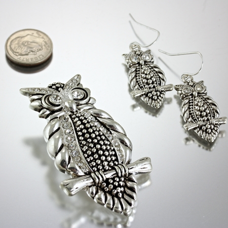 Animal Owl Pendant and Earring Set