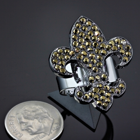 Fleur De Lis Rhinestone Adjustable Ring