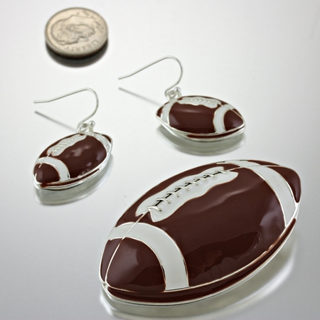 Sports Theme Football Pendant and Earrings Set