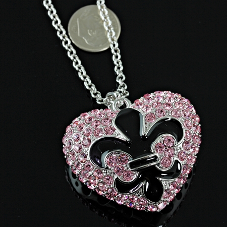 Large Heart w/Fleur De Lis Logo Pendant Necklace