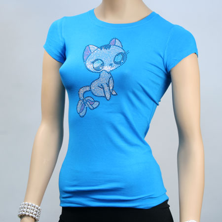 Fashion "Cat" Rhinestone Print T-Shirts Regular Size 6Pcs(S/M/L/XL) Set
