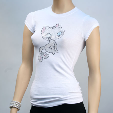 Fashion "Cat" Rhinestone Print T-Shirts Regular Size 6Pcs(S/M/L/XL) Set