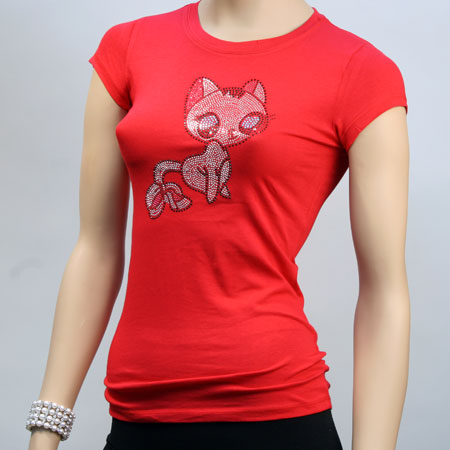 Fashion "Cat" Rhinestone Print T-Shirts Regular Size 6Pcs(S/M/L/XL) Set