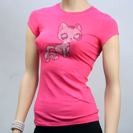 Fashion "Cat" Rhinestone Print T-Shirts Regular Size 6Pcs(S/M/L/XL) Set