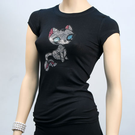Fashion "Cat" Rhinestone Print T-Shirts Regular Size 6Pcs(S/M/L/XL) Set
