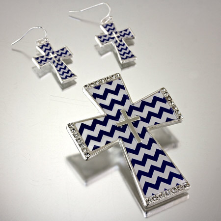 Cross Chevron Pattern Pendant and Earring Set