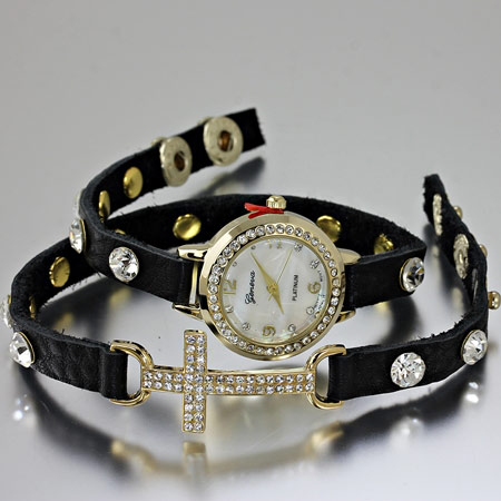 Cross Rhinestone Layered Watch