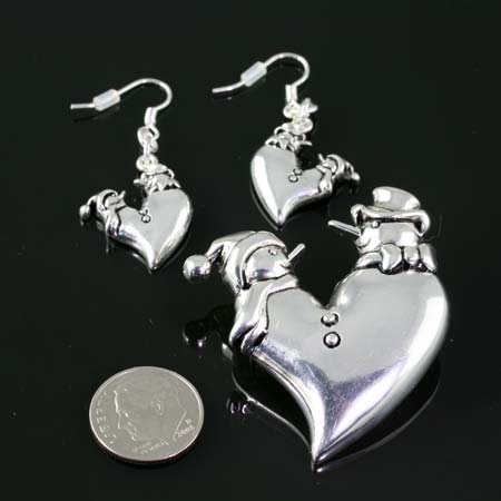 X-Mas Snowman Pendant/Brooch and Earring Set