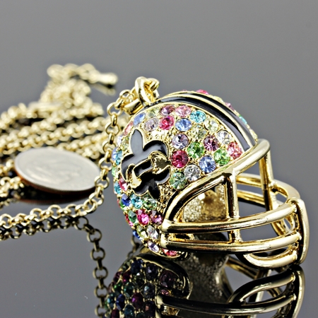 Large Football Helmet w/Fleur De Lis Logo Pendant Necklace