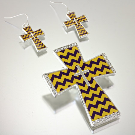 Cross Chevron Pattern Pendant and Earring Set