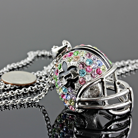 Large Football Helmet w/Fleur De Lis Logo Pendant Necklace
