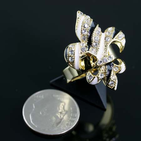 Fleur De Lis Rhinestone Adjustable Ring