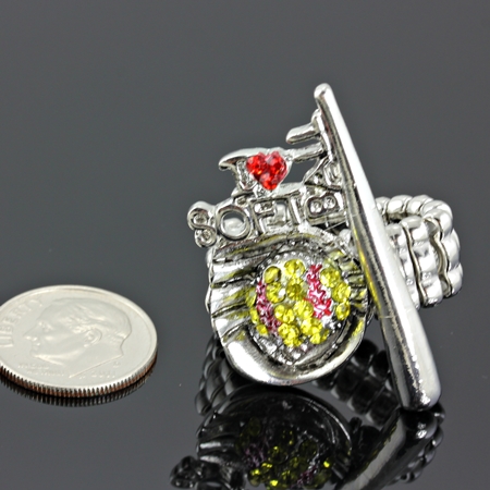 Sports Theme "Softball" Rhinestone Stretch Ring