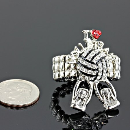 Sports Theme "I Love Volleyball" Rhinestone Stretch Ring