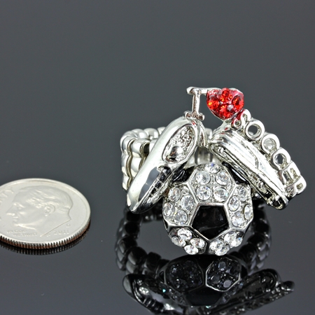 Sports Theme "Soccer" Rhinestone Stretch Ring