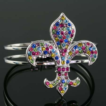 Fleur De Lis Rhinestone Bangle Bracelet