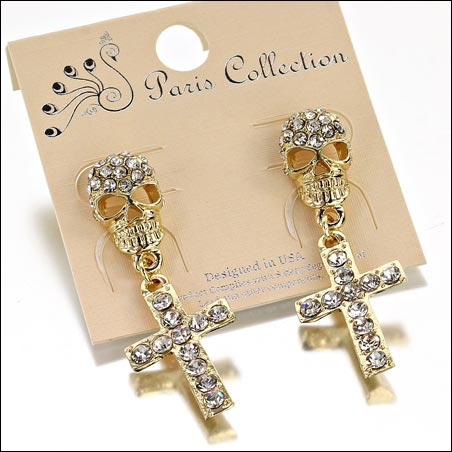 Skull with Cross Post Earrings