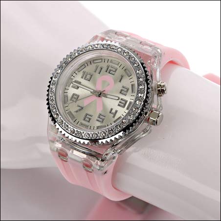 Fashion Pink Ribbon Jelly Band Watch