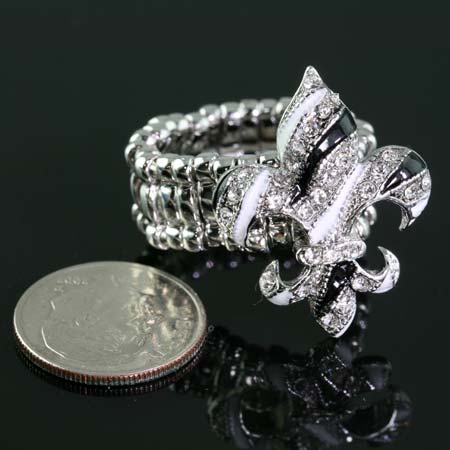 Fleur De Lis Zebra Pattern Stretch Ring