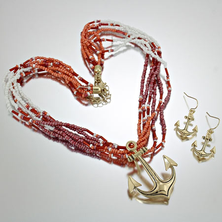 Sea Life Theme Anchor Necklace Set