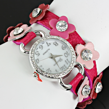Fashion Flower Wrap Around Leather Band Watch