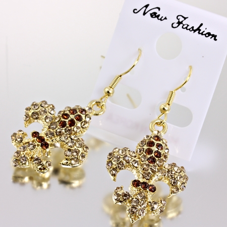 Fleur De Lis Rhinestone Fish Hook Earrings