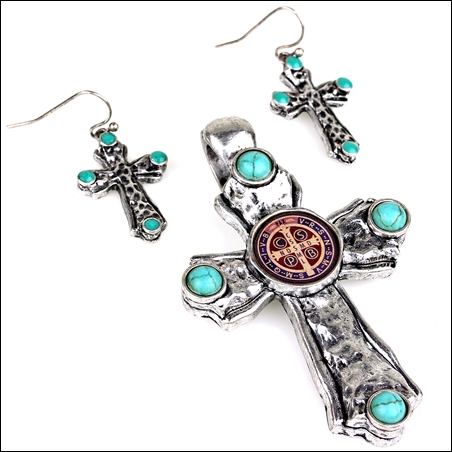 Cross Pendant and Earring Set