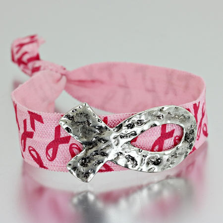 Breast Cancer Ribbon Stretch Band Bracelet/Hair Tie