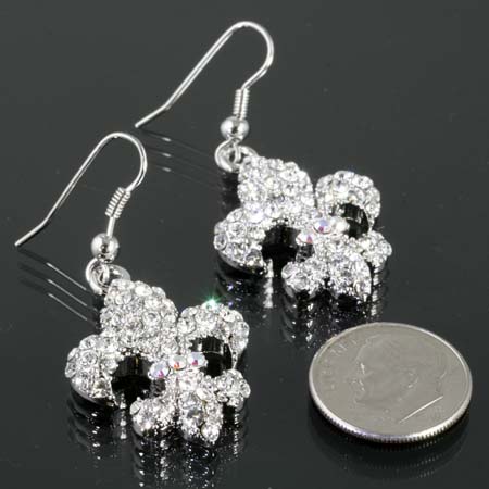 Fleur De Lis Rhinestone Fish Hook Earrings