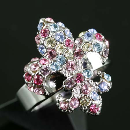 Fleur De Lis Rhinestone Adjustable Ring