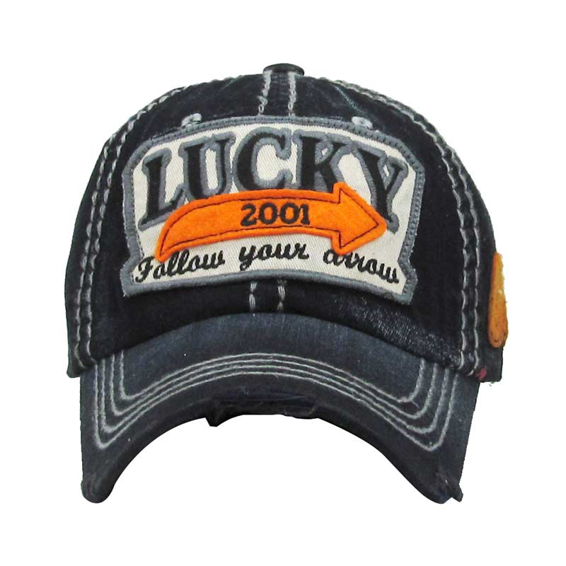 "LUCKY" Washed Denim Vintage Ball Cap - Image 2
