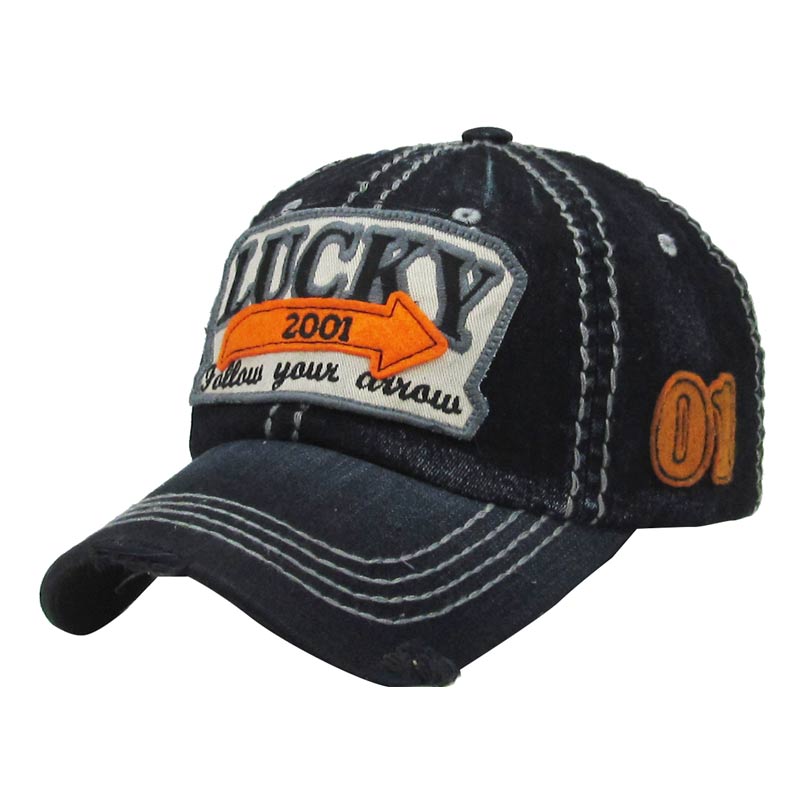 "LUCKY" Washed Denim Vintage Ball Cap