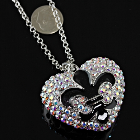 Large Heart w/Fleur De Lis Logo Pendant Necklace
