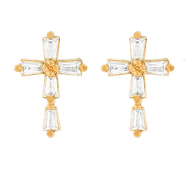 Cross CZ Post Earrings