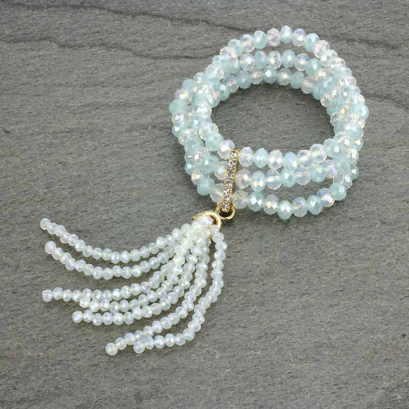 Glass Beads with Tassel Stretch Bracelet