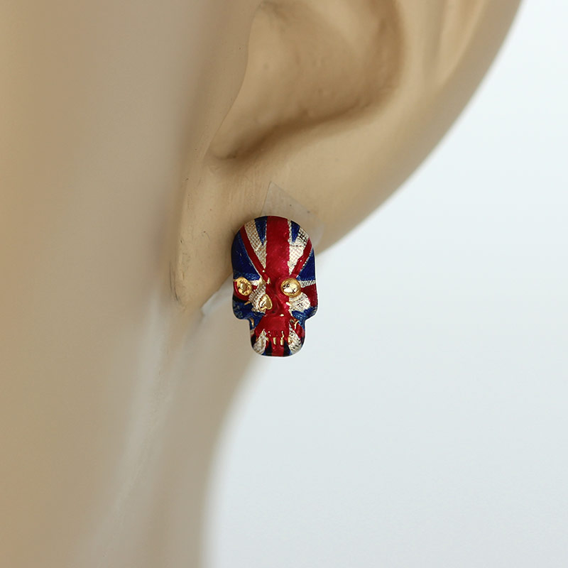 Skull England Flag Post Earrings