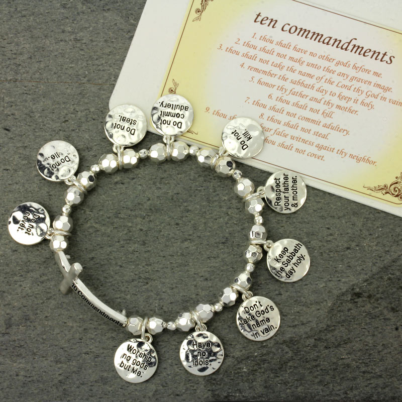 Religious "Ten commandments" Charm Stretch Bracelet