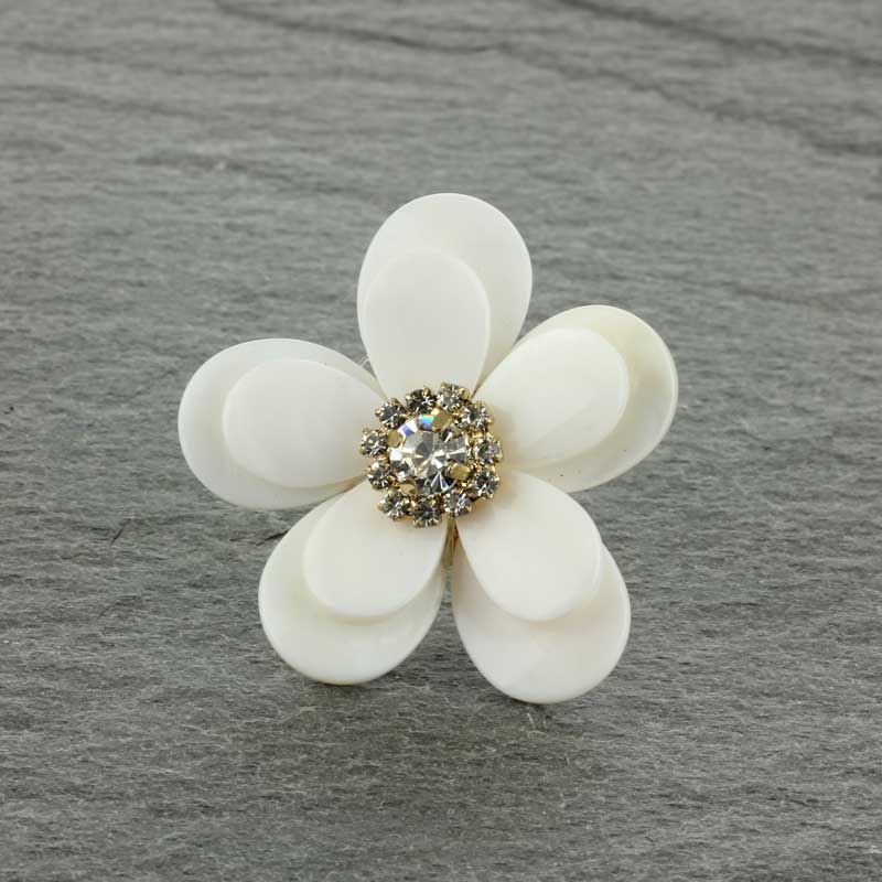 JJ Gold Mother of Pearl Semi-matt gold with Crystal Ring
