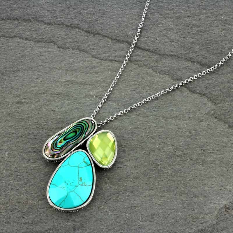 JJ Antique Silver Stone Necklace