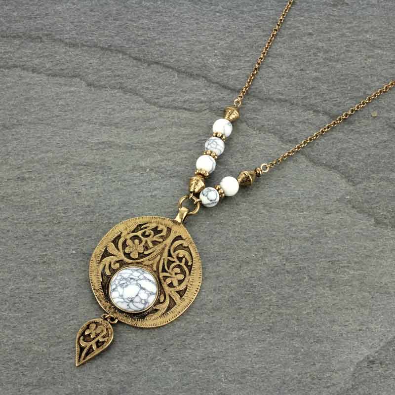 JJ Antique Gold White Stone Necklace