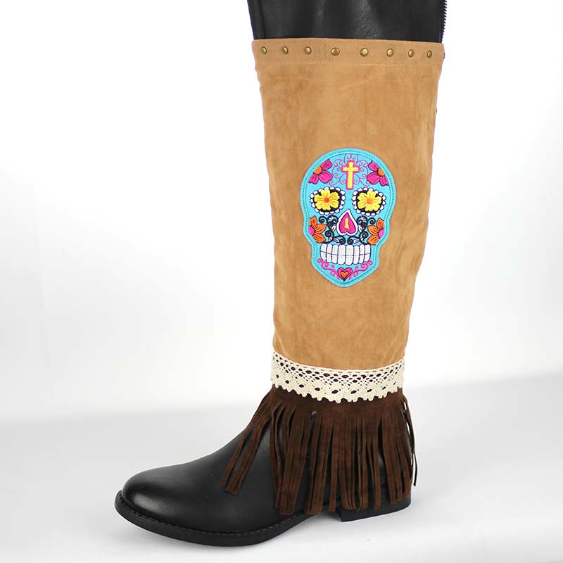Western Skull Design and Fringe Studded Boot Cover