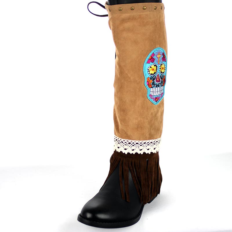 Western Skull Design and Fringe Studded Boot Cover - Image 4