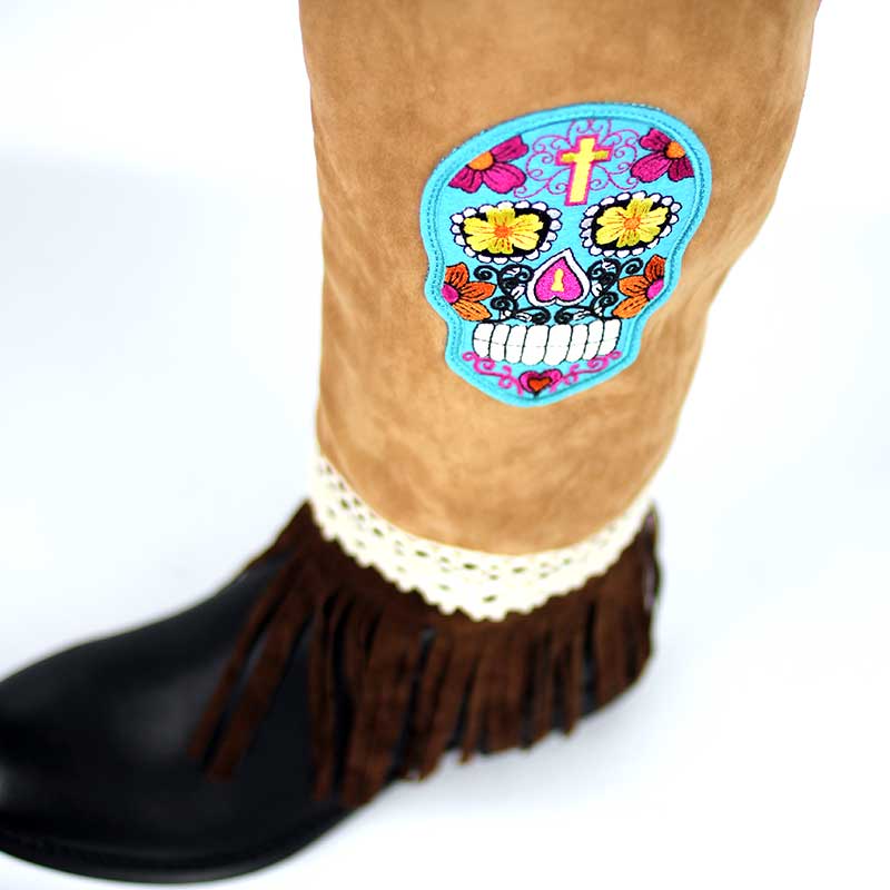 Western Skull Design and Fringe Studded Boot Cover - Image 3