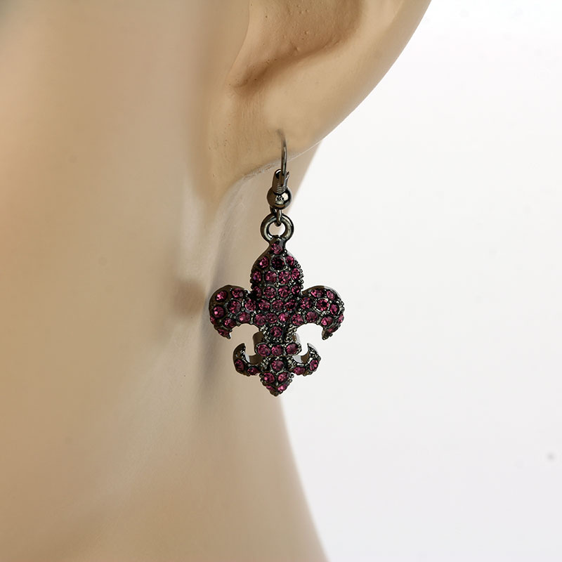 Fleur De Lis Rhinestone Fish Hook Earrings